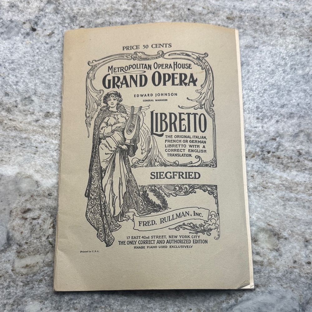 Vintage Grand Opera Libretto Siegfried Metropolitan Opera House Booklet